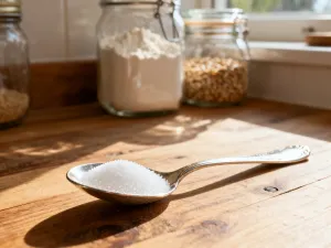 Ogrodnik waży wilgotną ziemię w kuchennej wadze, pokazując, jak przeliczyć 80 litrów podłoża na kilogramy.